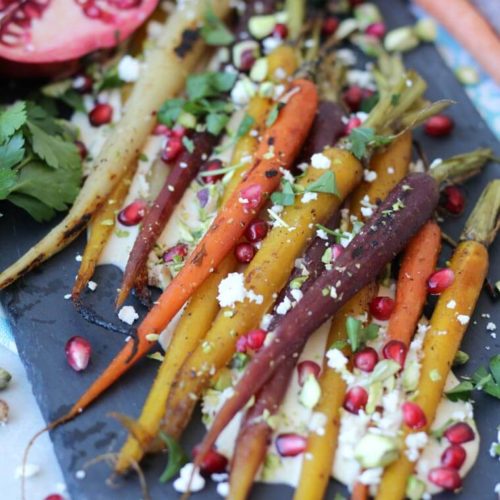 Roasted Glazed Carrots With Za'atar & Creamy Hummus Sauce - Abbey's Kitchen