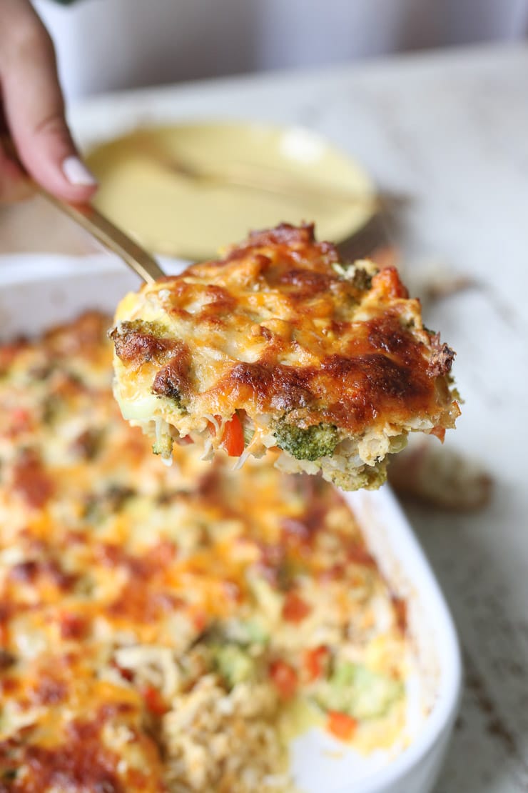 Cauliflower Rice Casserole with Chicken and Broccoli